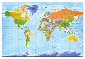 Cork Pinboard World Map: Countries Flags [Cork Map - German Text]