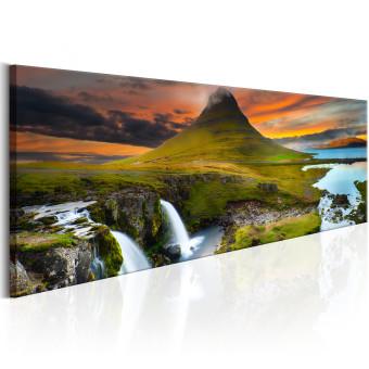 Canvas Beauty of Iceland (1-piece) - Mountains and Waterfalls with Sunset Background