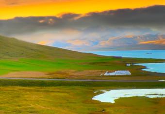 Canvas Wonderful Iceland (5-piece) - Waterfall amidst Green Landscape