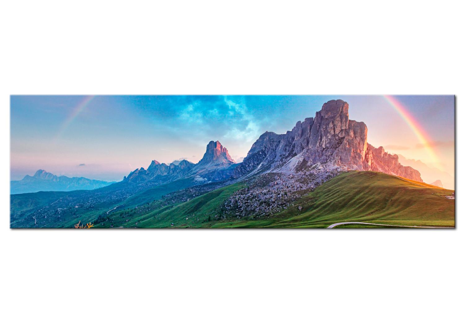 Canvas Summer in the Alps (1-piece) - Rainbow and Sky over Mountain Landscape
