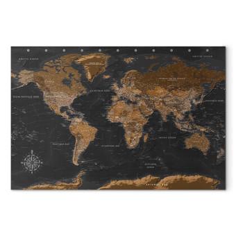 Canvas Brown World Map (FR) (1-piece) - Map with French Texts
