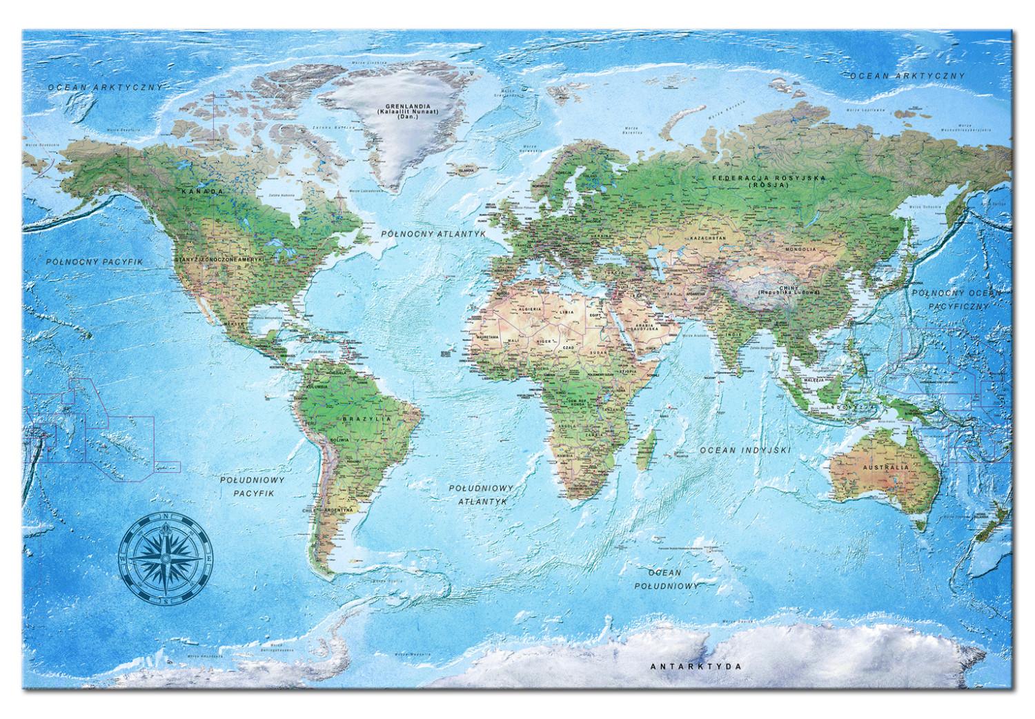 Cork Pinboard World Map: Blue Planet [Cork Map - Polish Text]