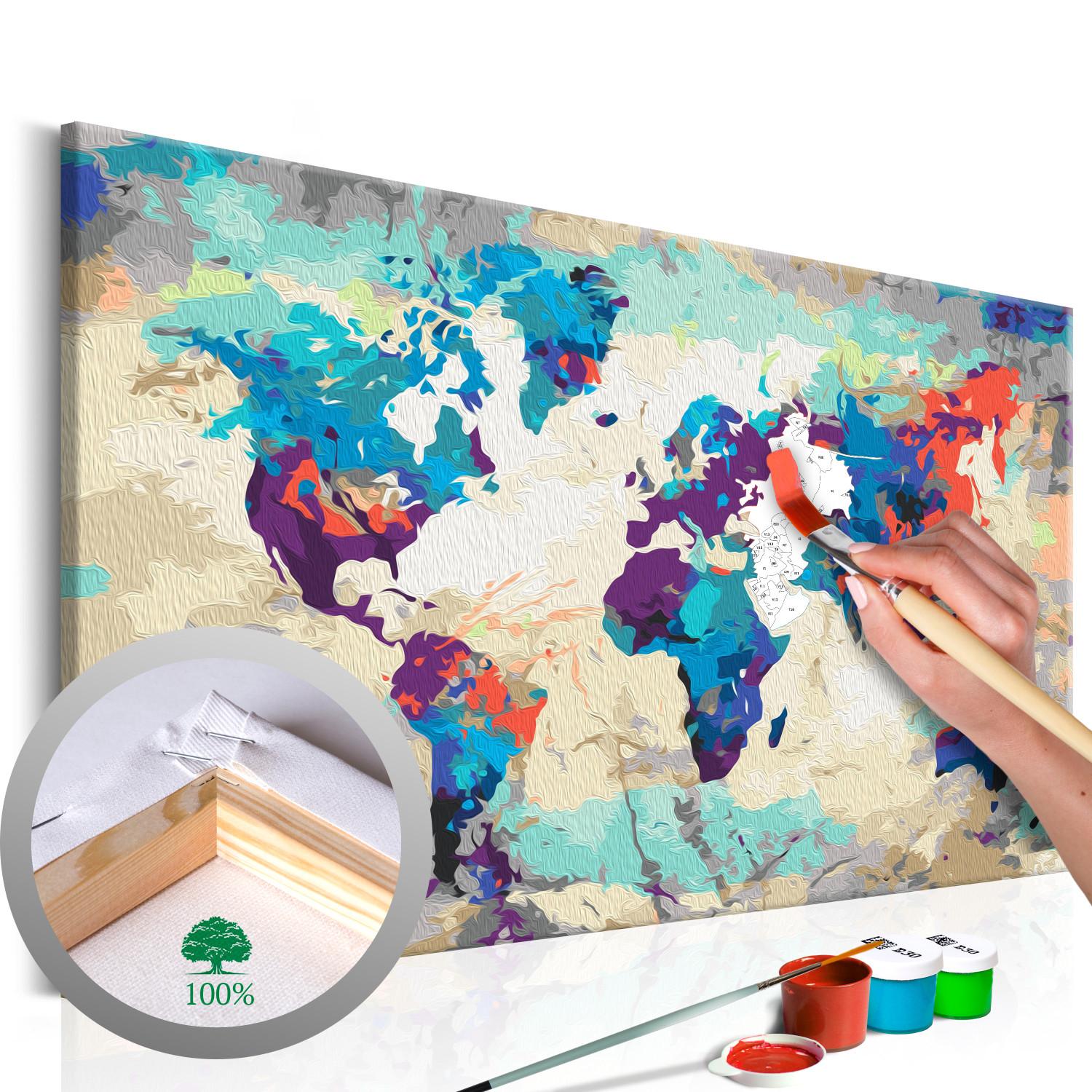 Paint by Number Kit World Map (Blue & Red)