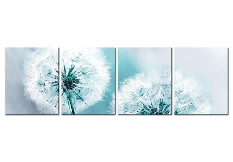 Canvas Print Fluffy Dandelions (4 Parts) Blue