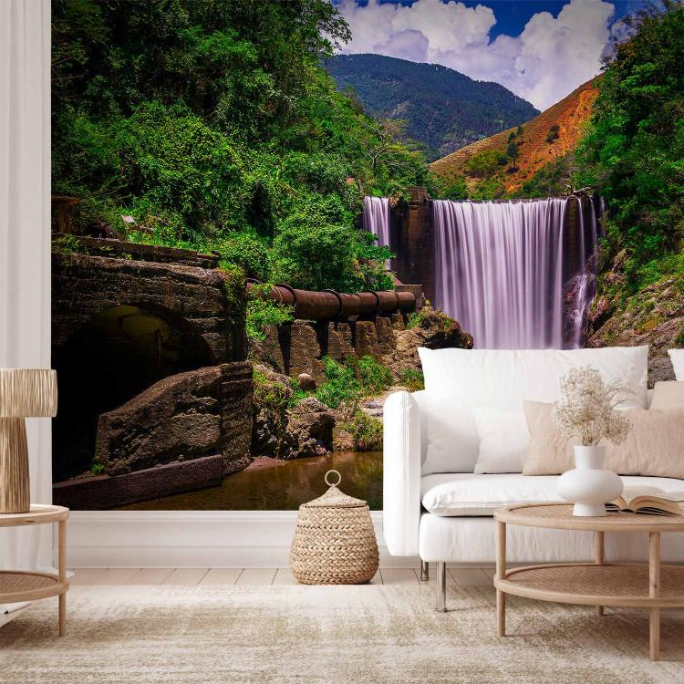 Wall Mural Reggae falls - waterfalls in the mountains among green plants with clouds