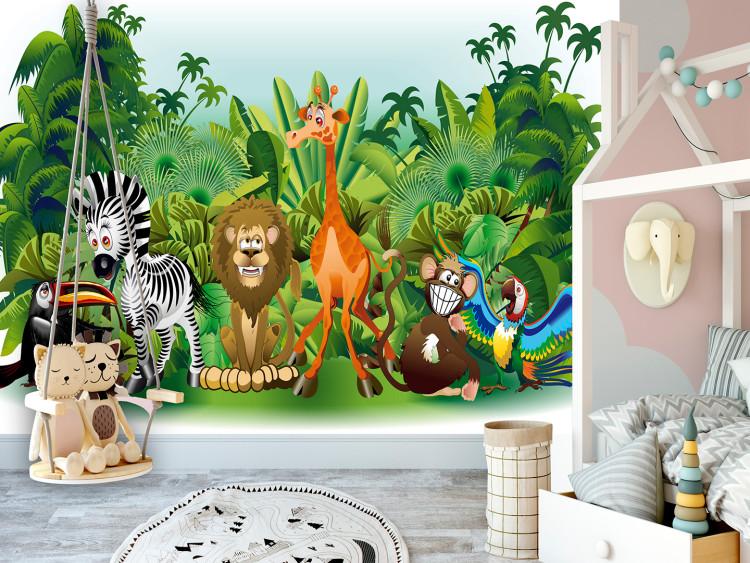 Jungle - wild animals from Africa among green trees for children