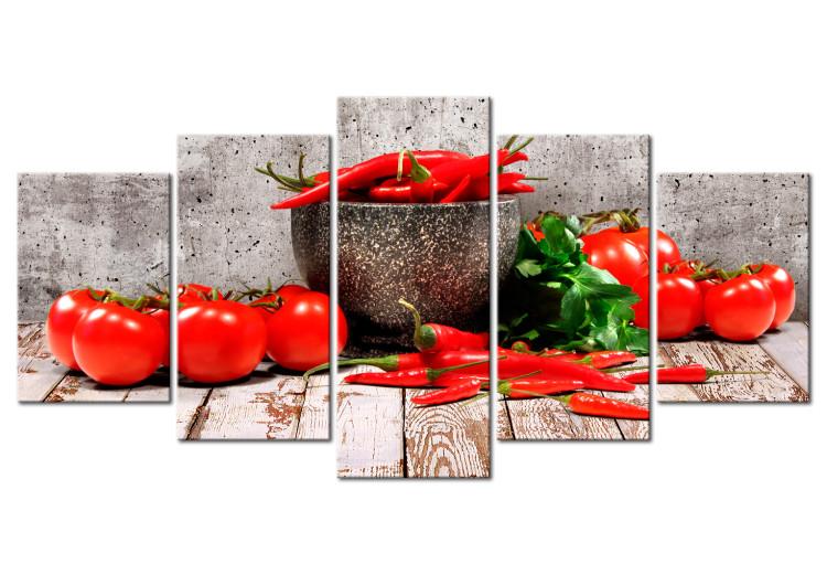 Canvas Print Red Vegetables (5 Parts) Concrete Wide