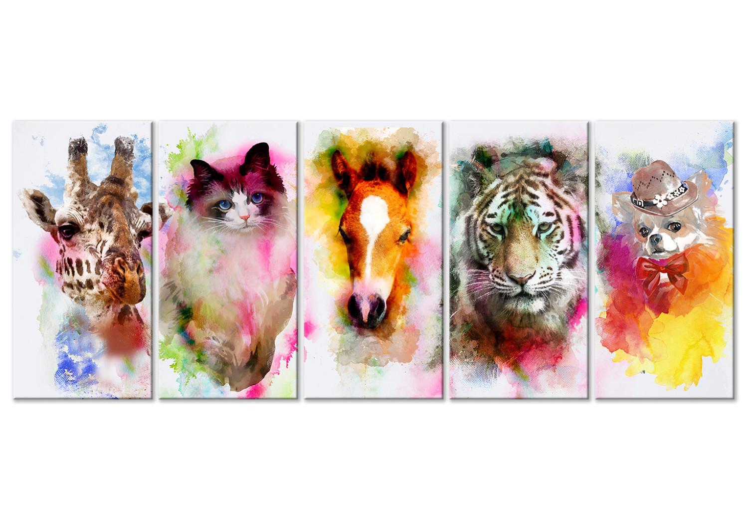 Canvas Watercolour Animals (5 Parts) Narrow