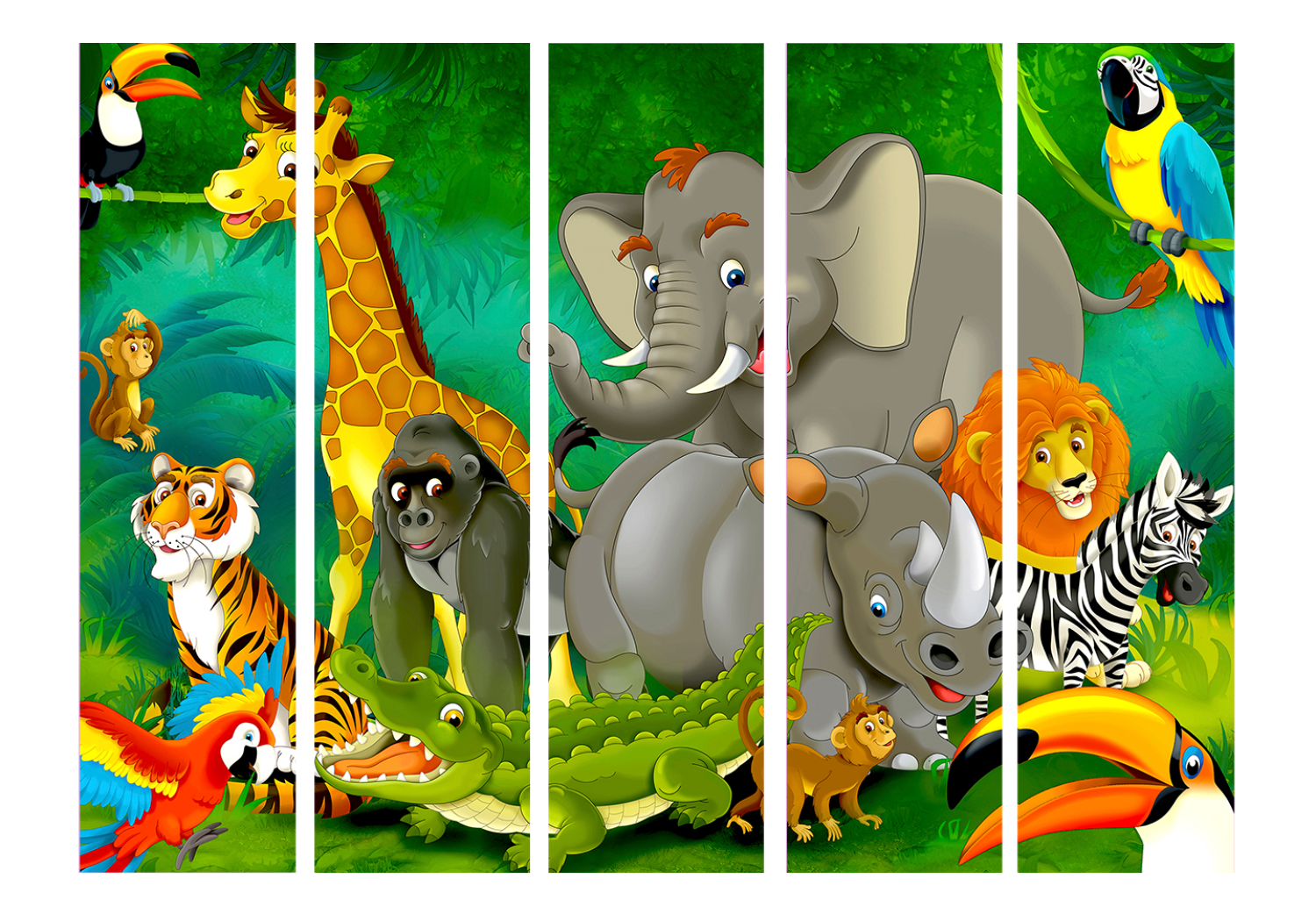 Room Divider Colorful Safari II - cartoon animals against the backdrop of an African jungle