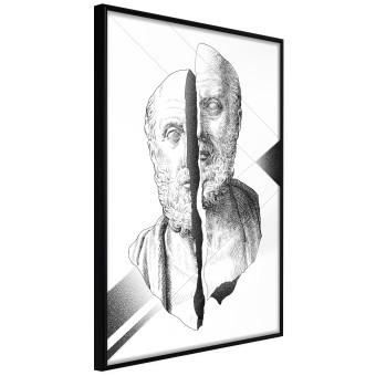Cracked Sculpture of Socrates - black and white geometric pattern with a figure