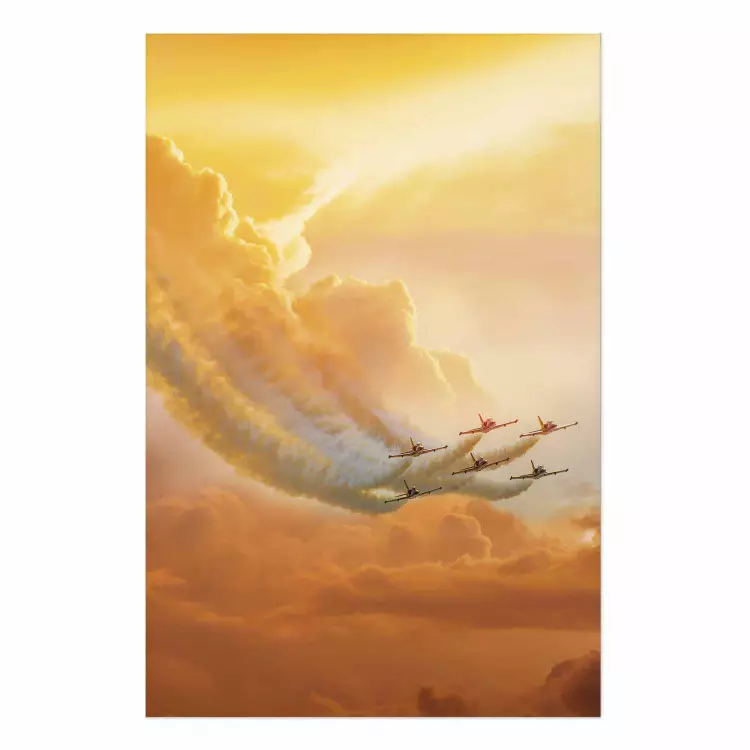 Poster Airplanes in Clouds - Flight amidst thick clouds and orange sky