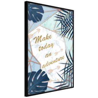 Make today an adventure - golden English text and tropical leaves