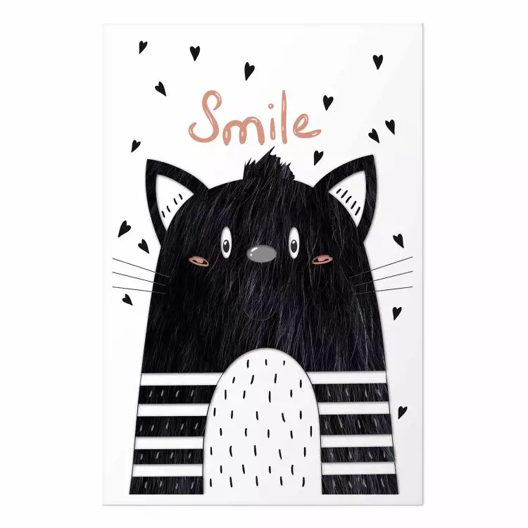 Smile - black and white abstraction for children with a cat and a pink text