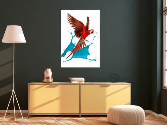 Poster Parrot in Flight - colorful tropical bird and blue paint splatter