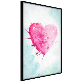 Watercolor Love - composition with a pink heart on a blue background