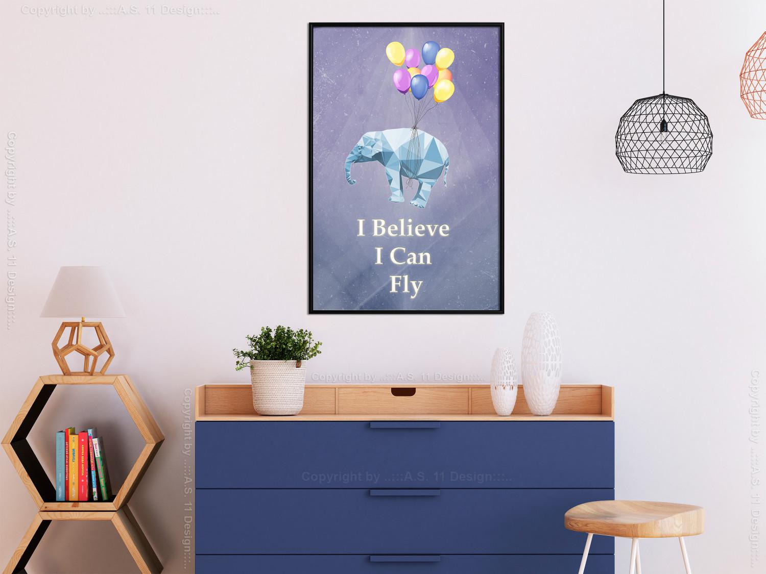 Gallery wall Flying Elephant - composition with an animal and English texts
