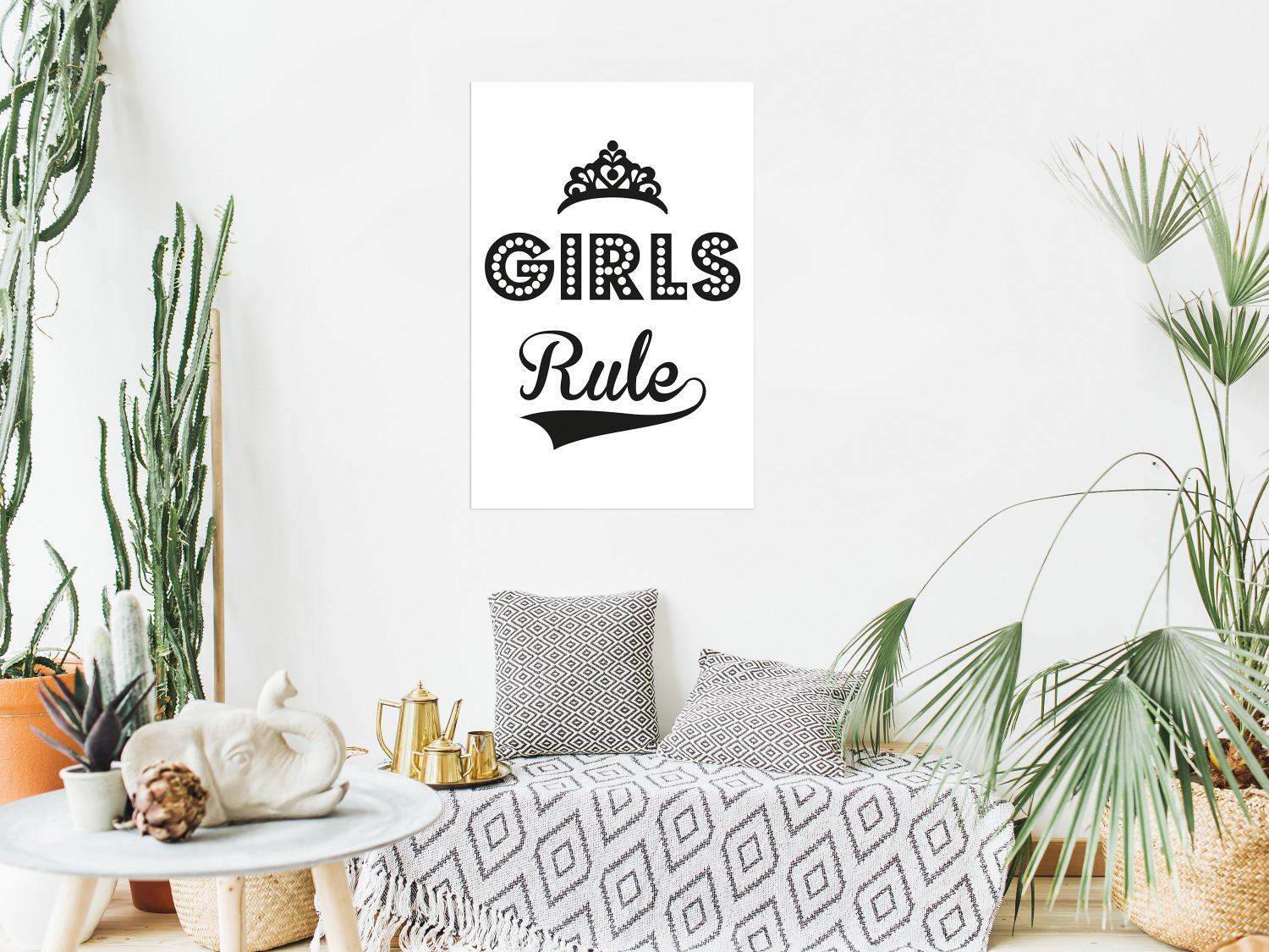Poster Girls Rule - black and white composition with decorative English texts