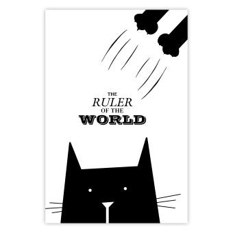 Poster The ruler of the world - black and white composition with a cat and texts