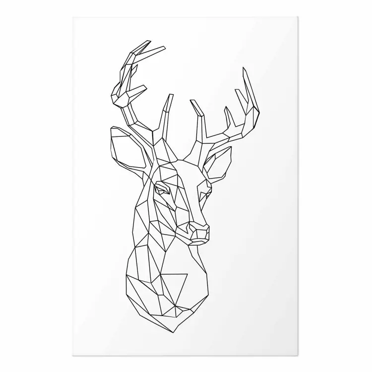 Gallery wall Geometric deer - black line art with a horned animal and white background