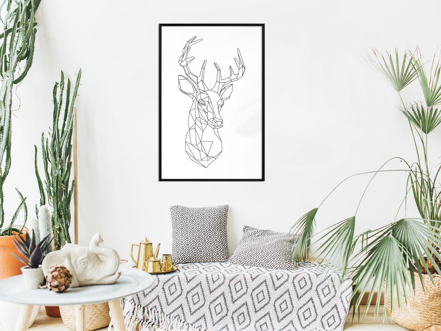 Gallery wall Geometric deer - black line art with a horned animal and white background