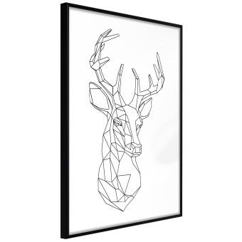 Geometric deer - black line art with a horned animal and white background