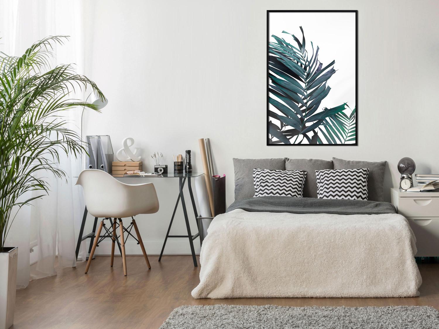 Gallery wall Emerald leaves - white background and tropical palm in green