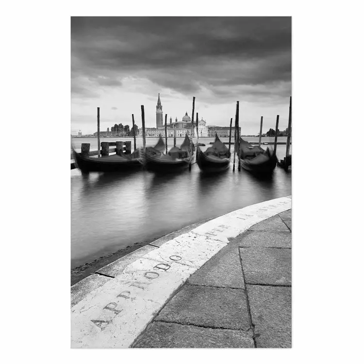 Gallery wall Boats in Venice - black and white riverscape with view of the river and gondolas