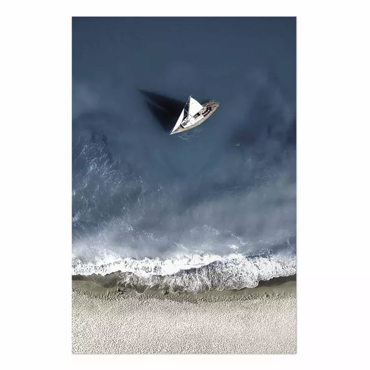 Gallery wall Yacht at sea - landscape of a solitary boat by the sea shore from a bird's eye view