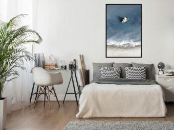 Gallery wall Yacht at sea - landscape of a solitary boat by the sea shore from a bird's eye view
