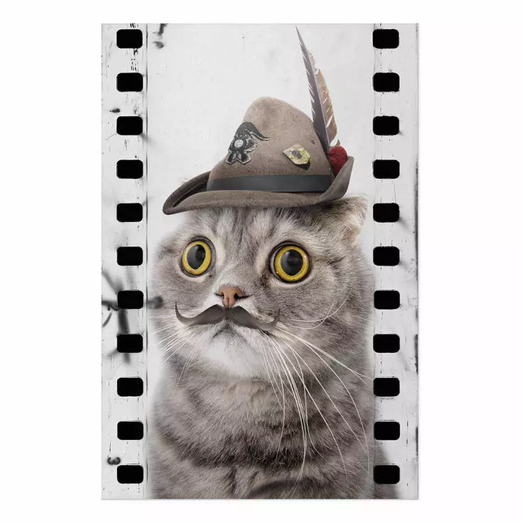 Cat in a Hat - funny yellow-eyed animal with a mustache on film tape