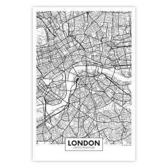Poster Map of London - black and white map of the capital of the United Kingdom and texts