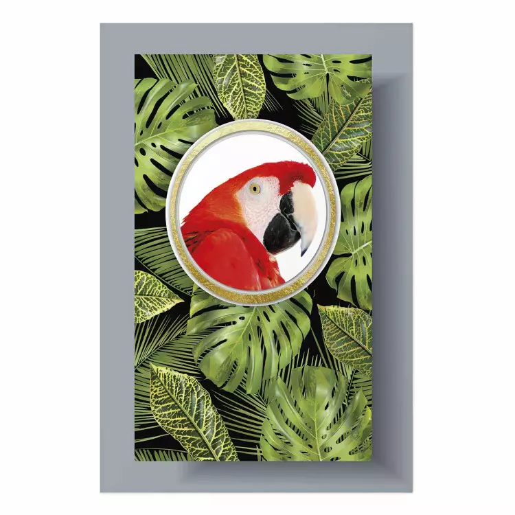 Gallery wall Parrot in the jungle - colorful bird on a background of green tropical leaves