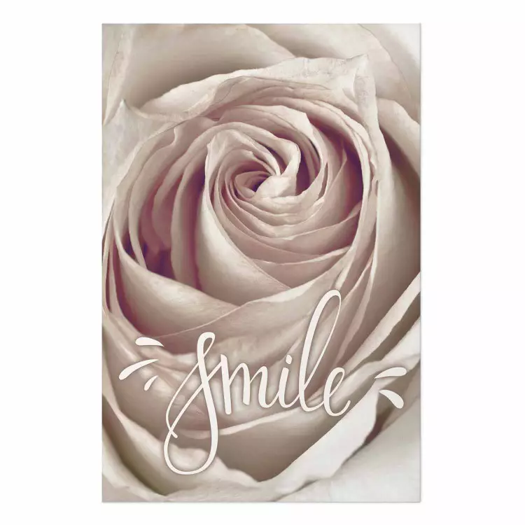 Poster Smile! - light pink rose flower and white English text