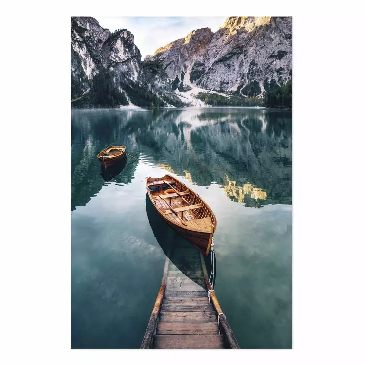 Gallery wall Boats in the Dolomites - picturesque water landscape against a mountain range backdrop