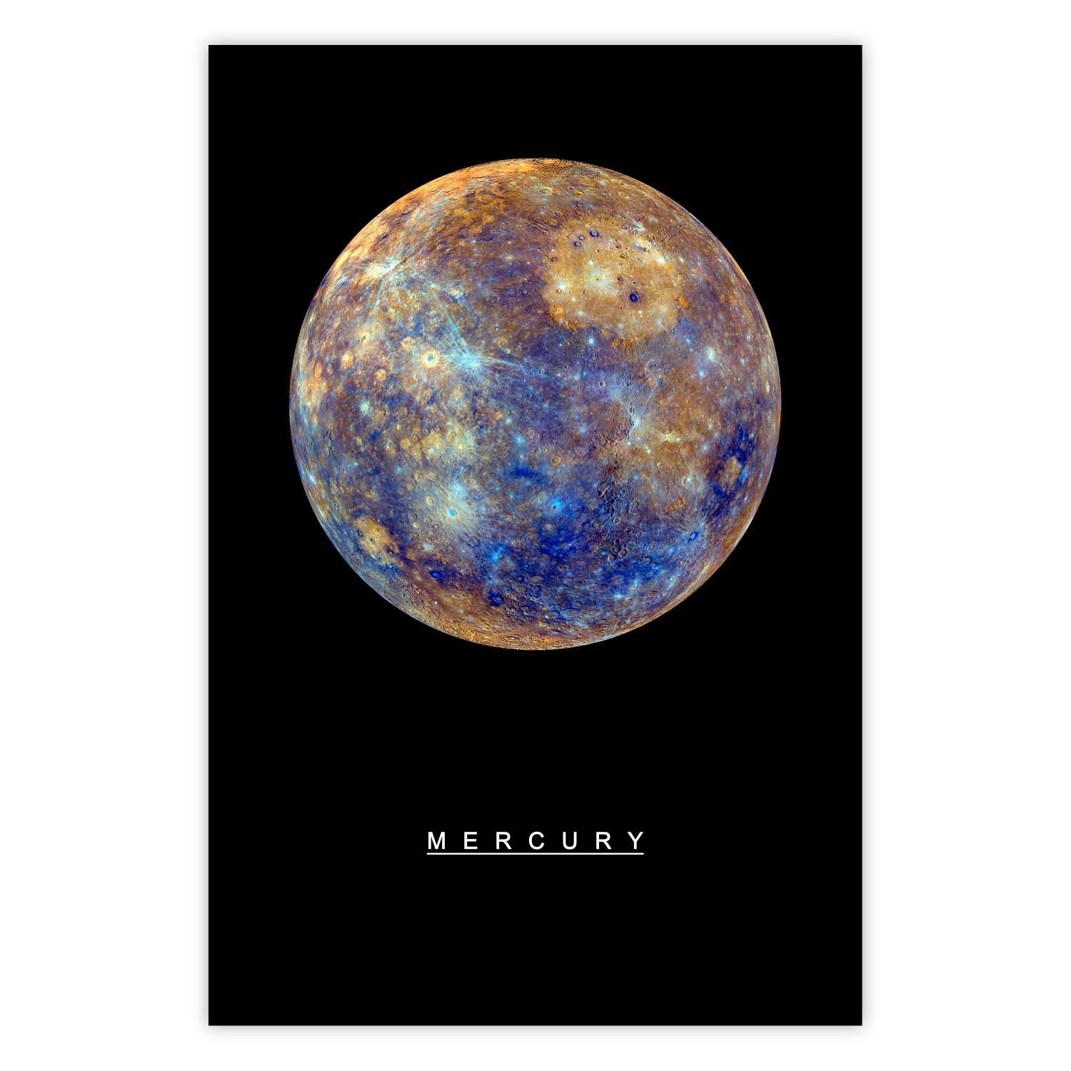 Poster Mercury - composition with the planet and English text against a space backdrop