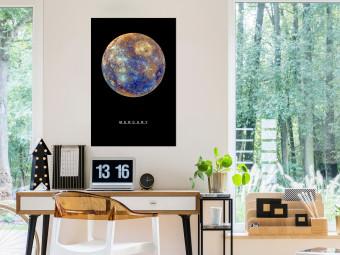Poster Mercury - composition with the planet and English text against a space backdrop