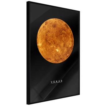 Venus - English text and orange planet against a black space backdrop