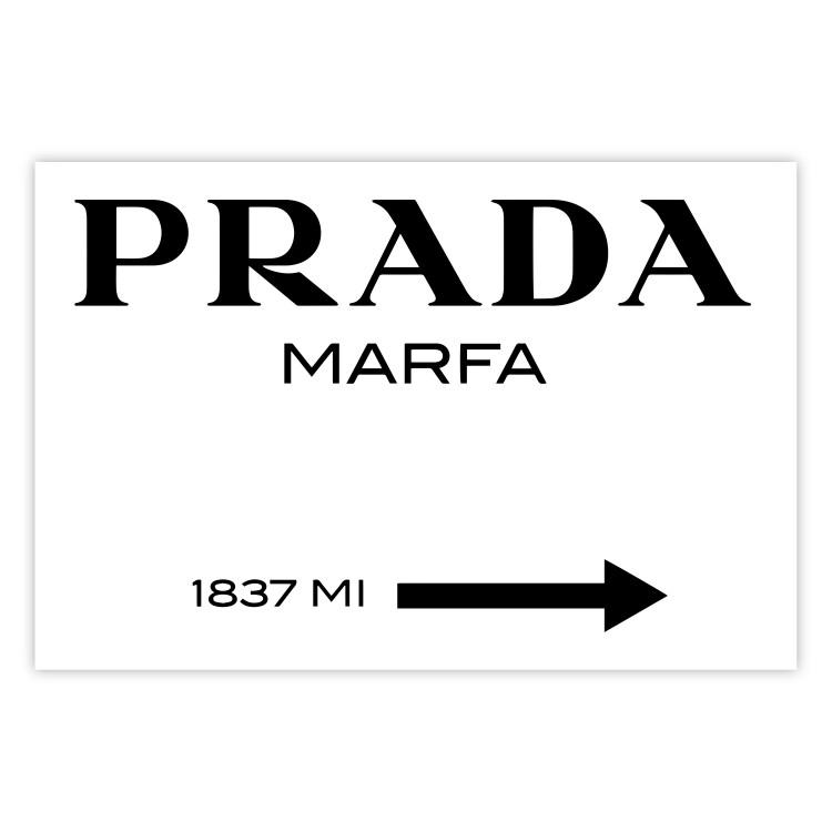 Prada Marfa - black and white simple composition with texts and an arrow