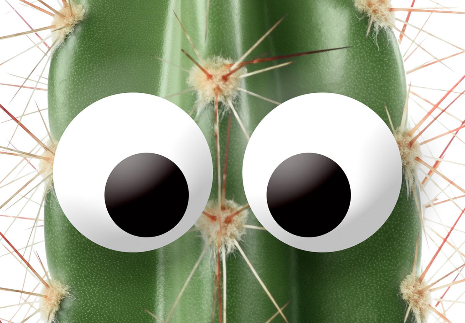 Poster Living Cactus - funny green prickly plant with eyes on a white background