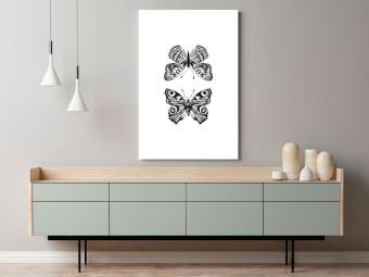 Canvas Butterflies in love - two black and white butterflies in line art