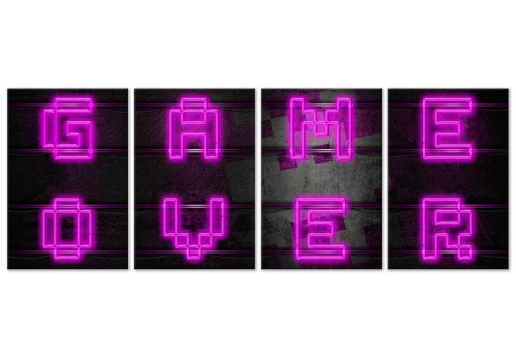 Canvas Print Light of Pink Texts (4-part) - Game Over in Neon Style