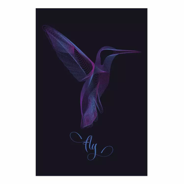Poster Purple Hummingbird - dark abstraction with bird and English text