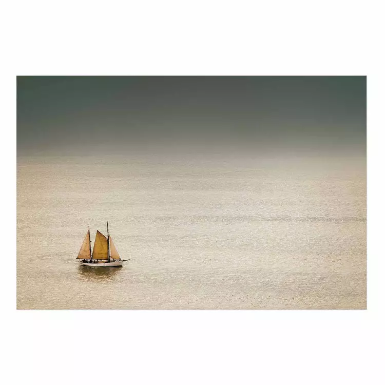 Poster Sailboat - brown sails against a beige-green seascape
