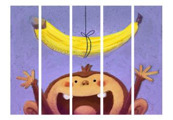 Room Divider Bananana II - funny monkey trying to take a yellow banana on a string