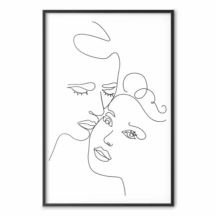 In Love - black and white romantic line art with the faces of two people