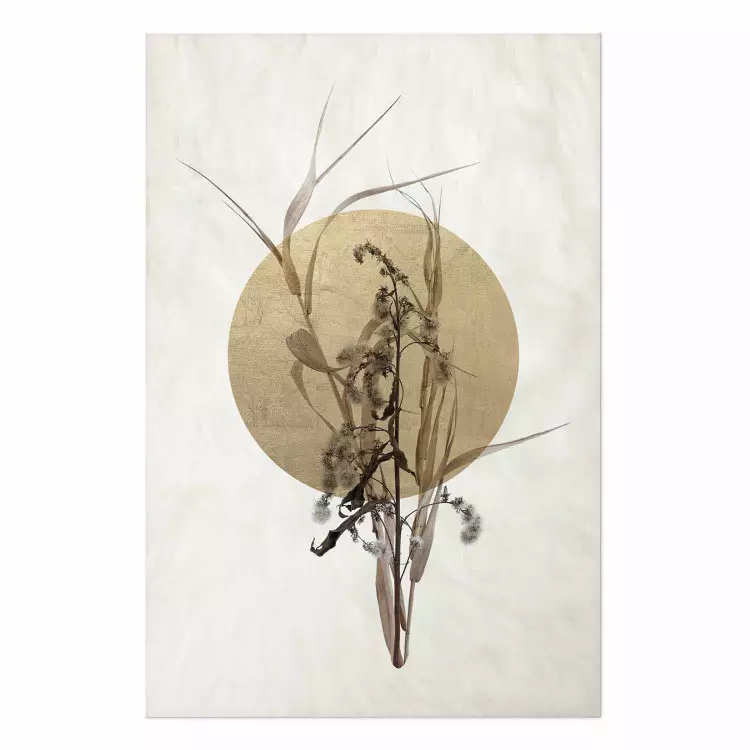 Gallery wall Field Bouquet - beige Japanese-style composition with a circle and plant