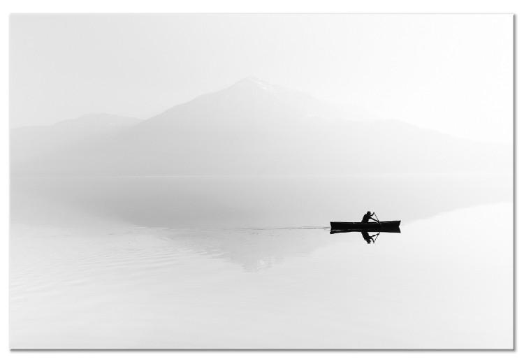 Canvas Print Outline of Mountains in Mist (1-part) - Boat Against White Landscape