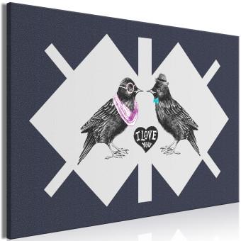 Canvas Starlings in love - elegant black birds on a geometric background