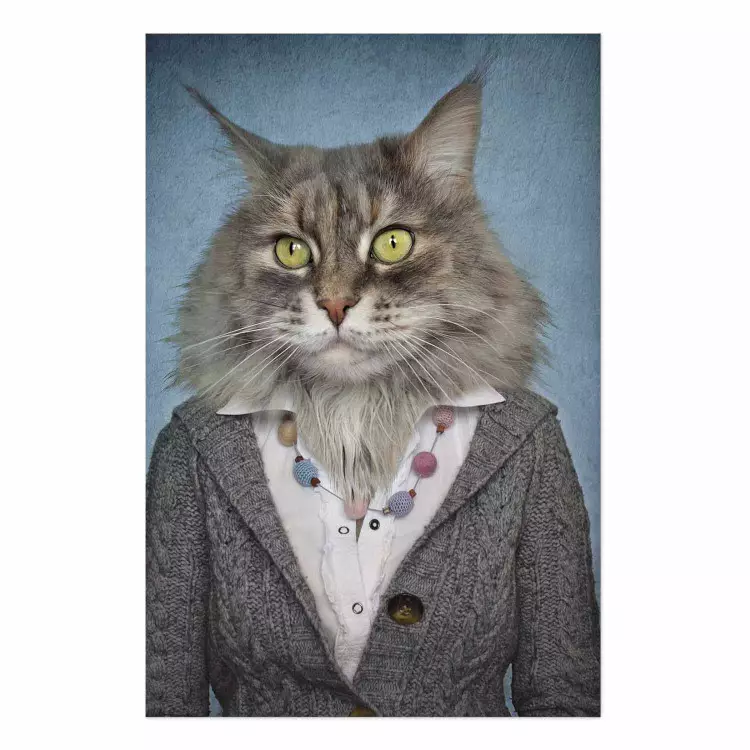 Poster Mrs. Cat - portrait of a domestic animal with a human silhouette in a sweater