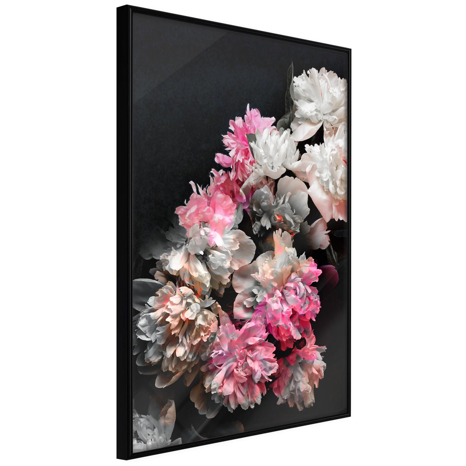 Gallery wall Bouquet in Darkness - composition of colorful flowers on a background of deep black
